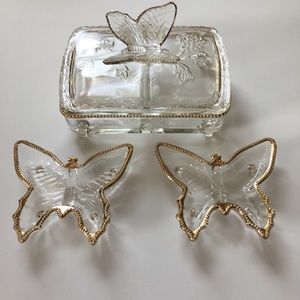 Set of Three Butterfly Glass Pieces, With Pretty Design. Vtg. Great For Jewelry!